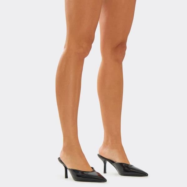 EGO EGO Black Patent Pointed Toe Stiletto Heel Mule