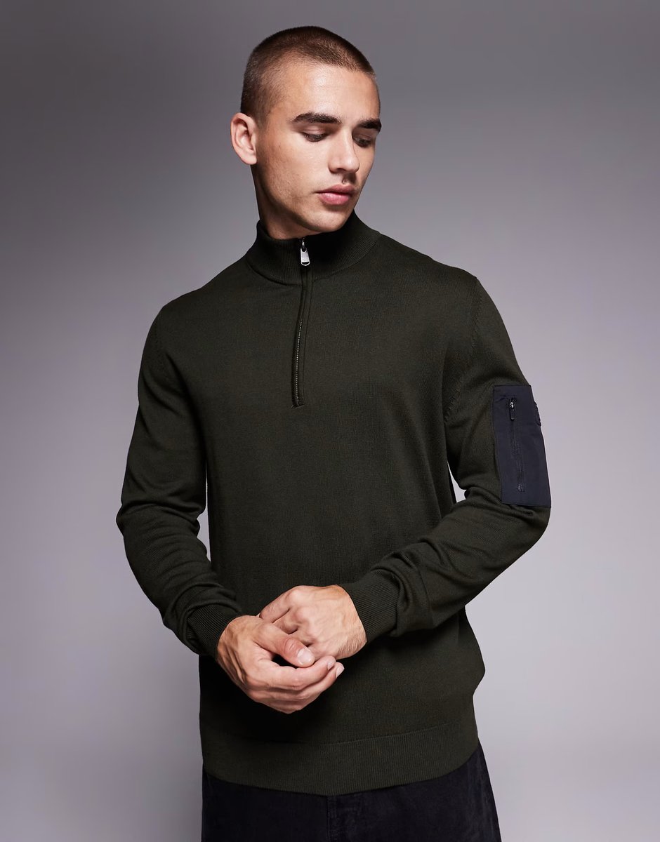 ASOS Barbour International Blades cotton half zip jumper in sage - 1