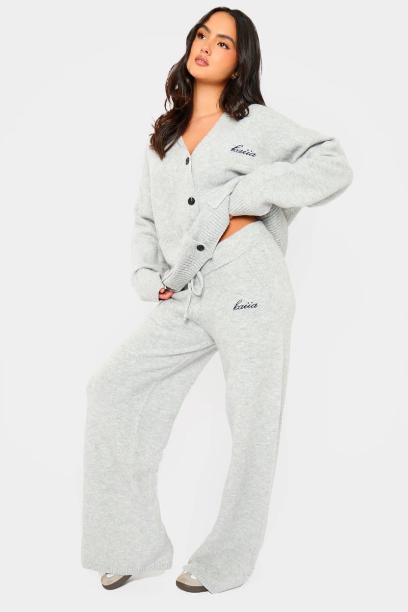 Kaiia Kaiia Knit Grey Marl Wide Leg Trousers
