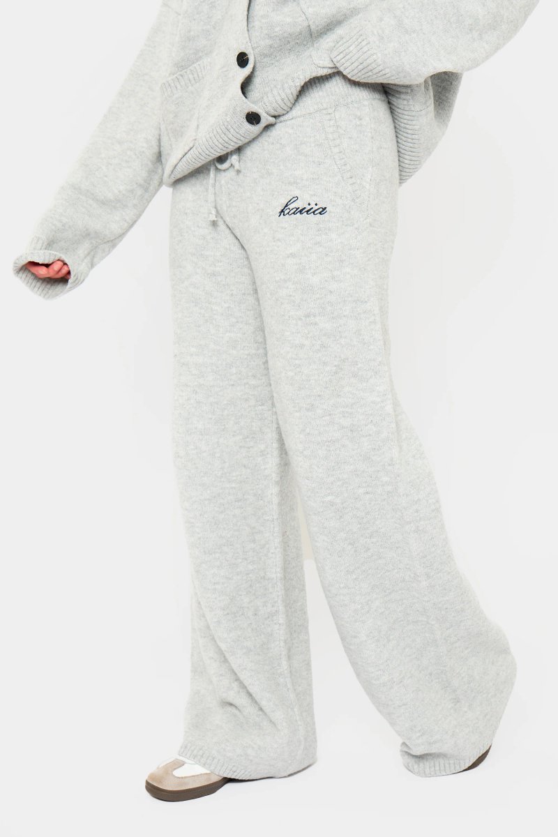 Kaiia Kaiia Knit Wide Leg Trousers Grey Marl - 3