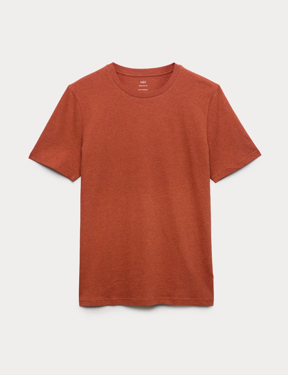 Marks & Spencer M&S Regular Fit Pure Cotton Crew Neck T-Shirt Rust Mix - 2
