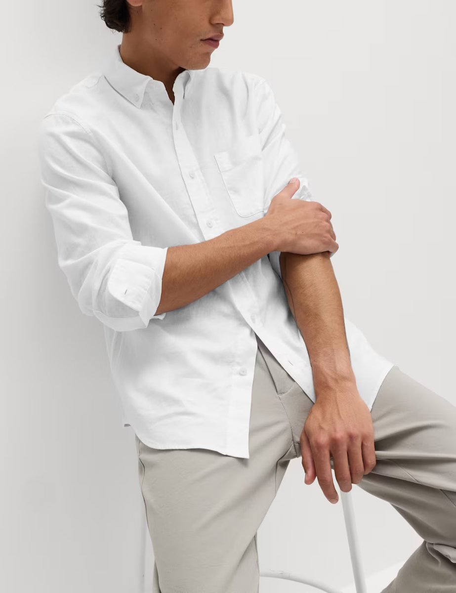 Marks & Spencer M&S Regular Fit Cotton Linen Blend Shirt White - 4