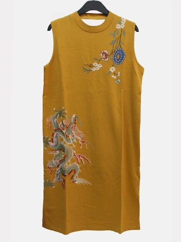 ASOS NEW Asos mustard dragon embroidered dress size 10 - 3