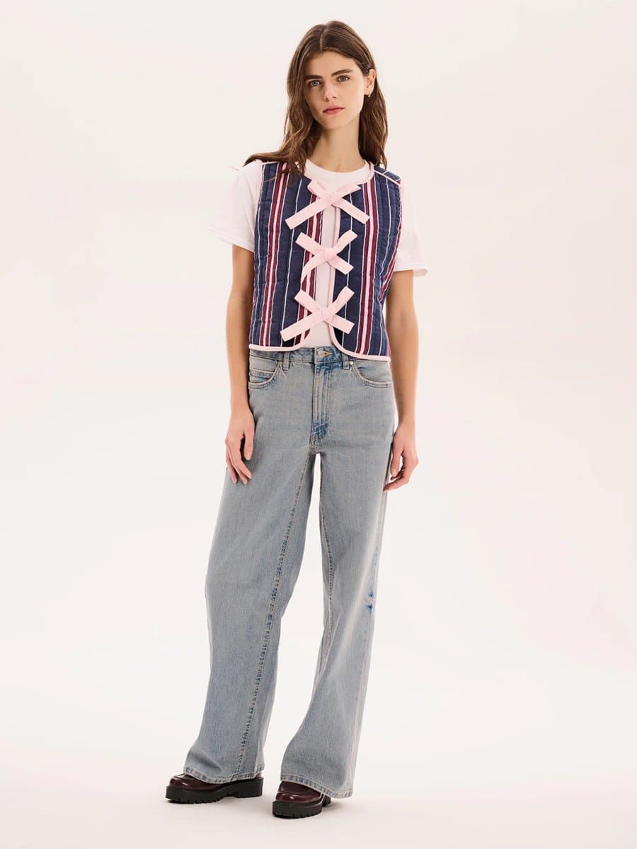 OMNES Jojo Quilted Gilet in Navy Stripe