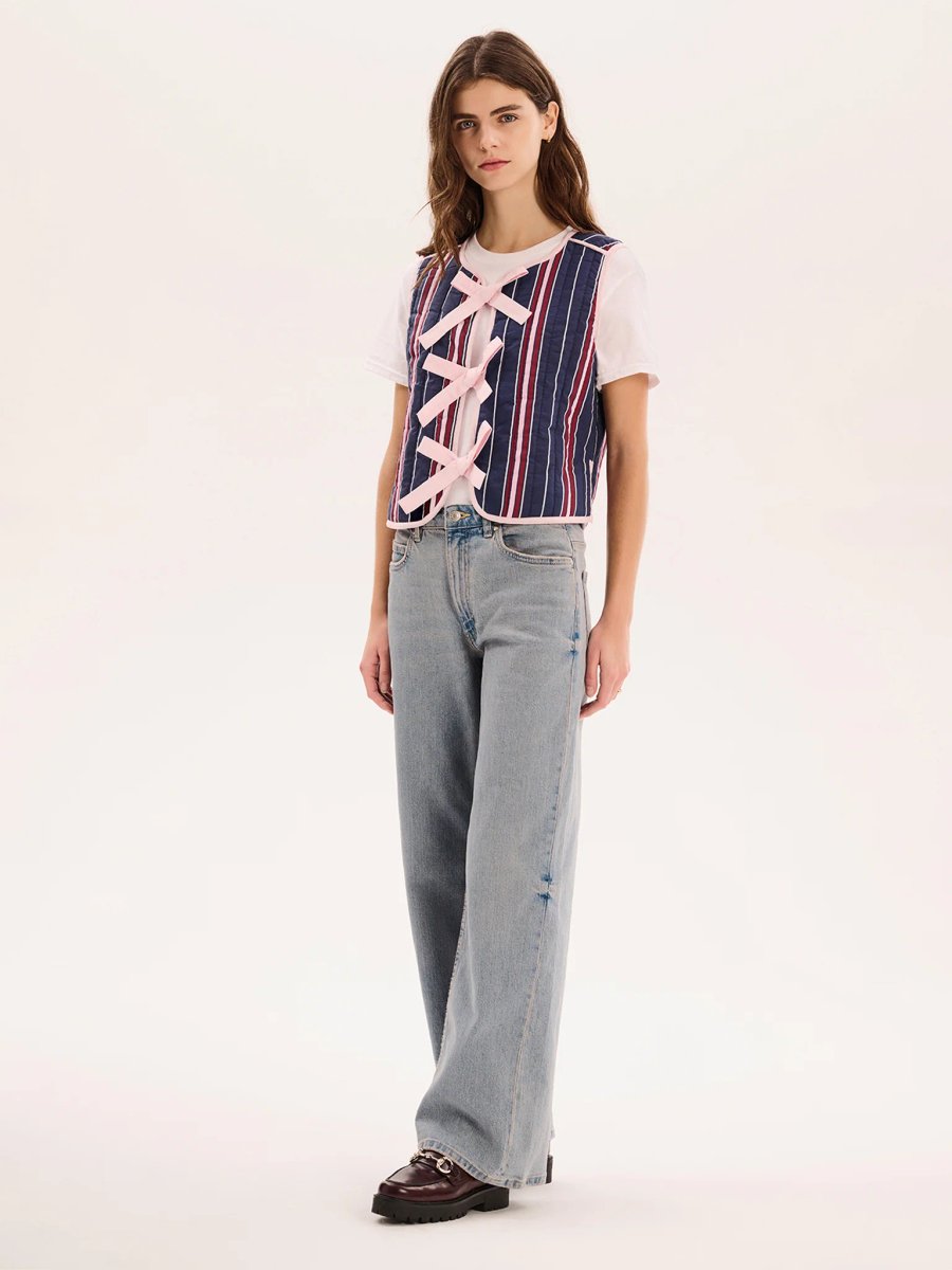 OMNES Jojo Quilted Gilet in Navy Stripe - 2