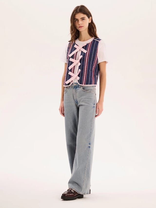 OMNES Jojo Quilted Gilet in Navy Stripe - 2