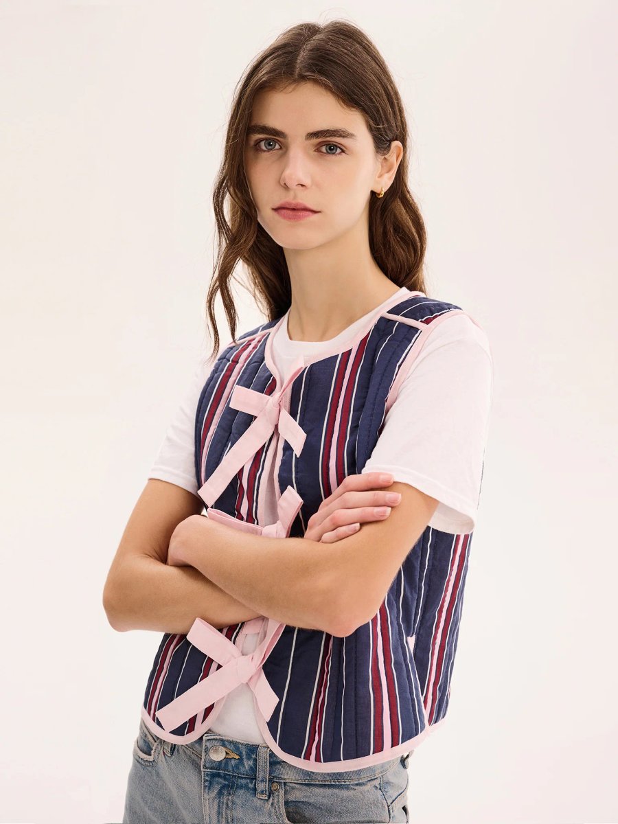 OMNES Jojo Quilted Gilet in Navy Stripe - 3