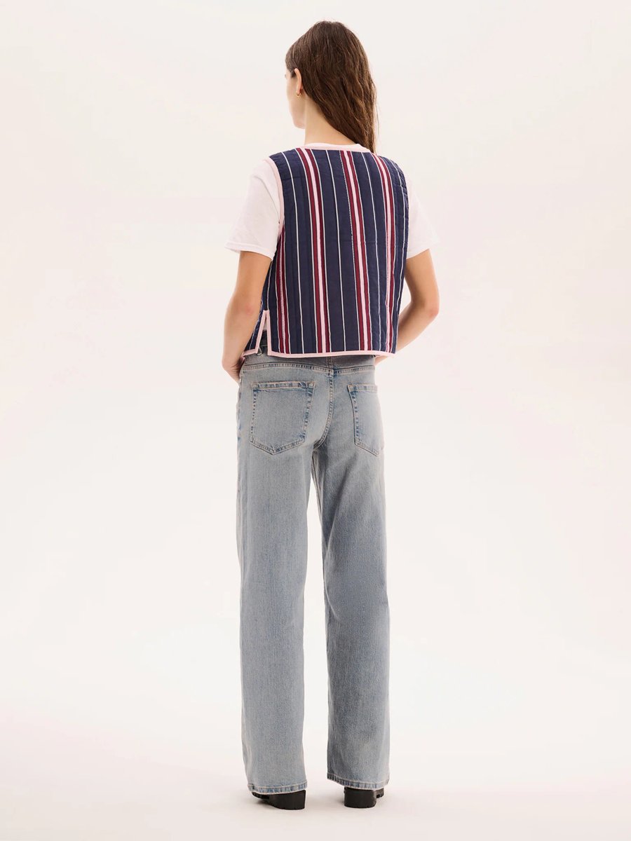 OMNES Jojo Quilted Gilet in Navy Stripe - 4