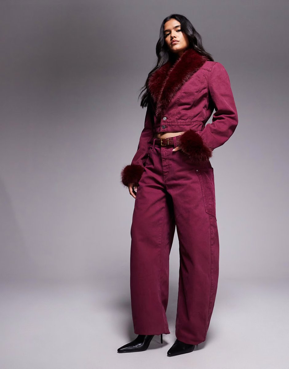 ASOS AFRM Margot faux fur denim jacket co-ord in port - 3