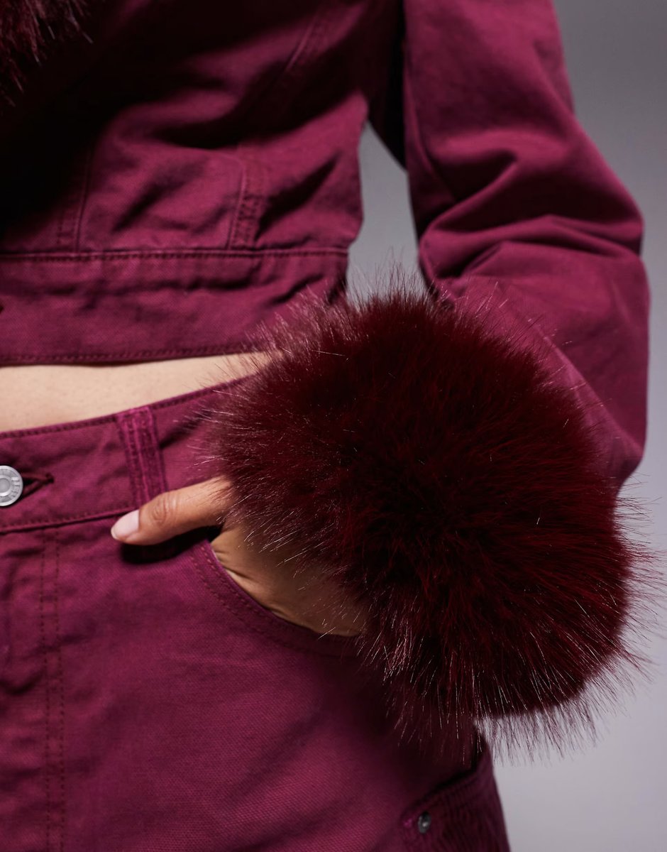 ASOS AFRM Margot faux fur denim jacket co-ord in port - 4