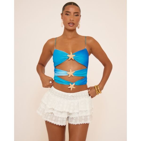 EGO Strappy Star Trim Cut Out Detail Top In Blue Ombre, Women's Size UK Large L - 2