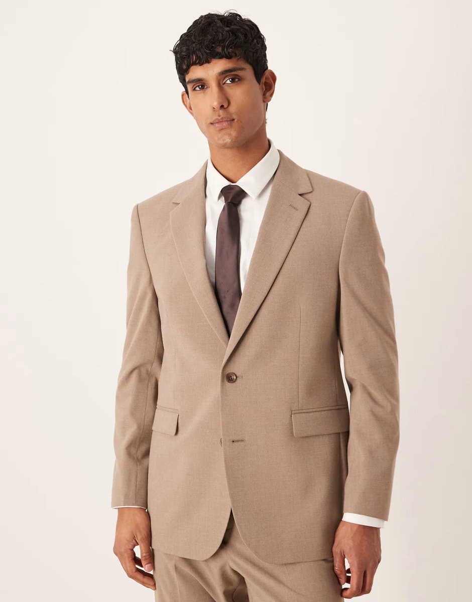 ASOS ASOS DESIGN longline regular suit jacket in beige