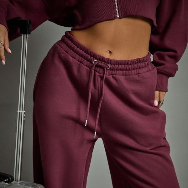 EGO Tie Waist Wide Leg Joggers In Plum, Women's Size UK 6 - 2