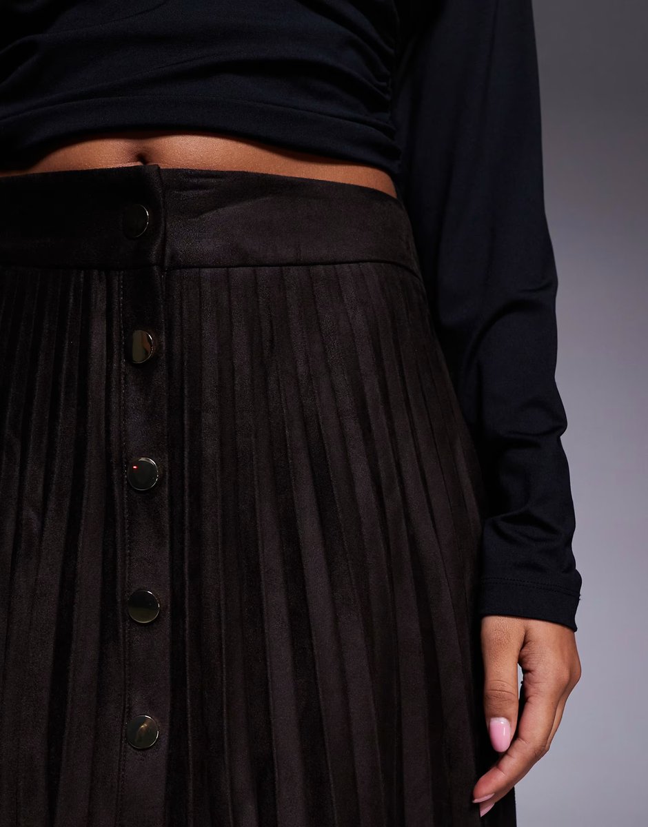 ASOS River Island suedette pleated mini skirt in dark brown  - 4