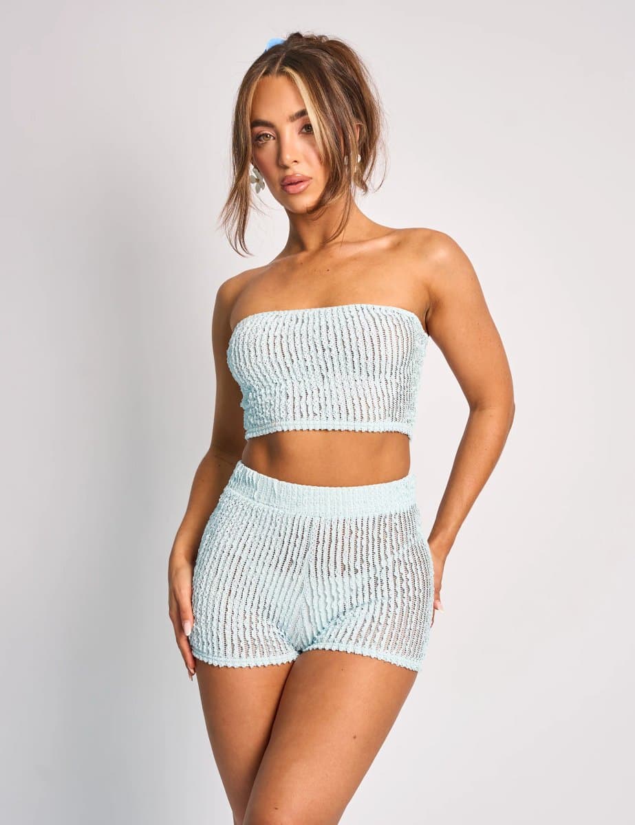 Public Desire Textured Bandeau Crop Top Co Ord Blue