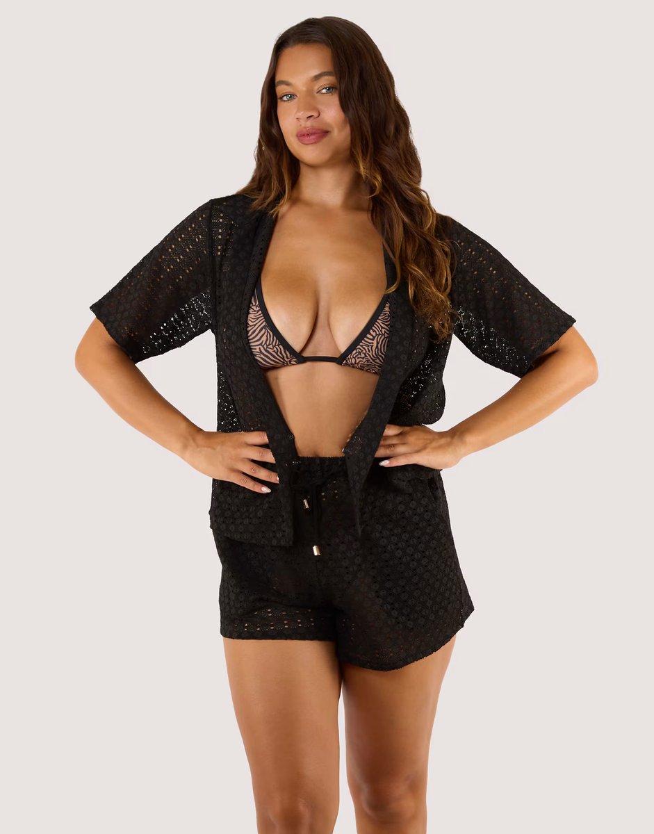 ASOS Wolf & Whistle Onyx crochet beach shorts in black - 4