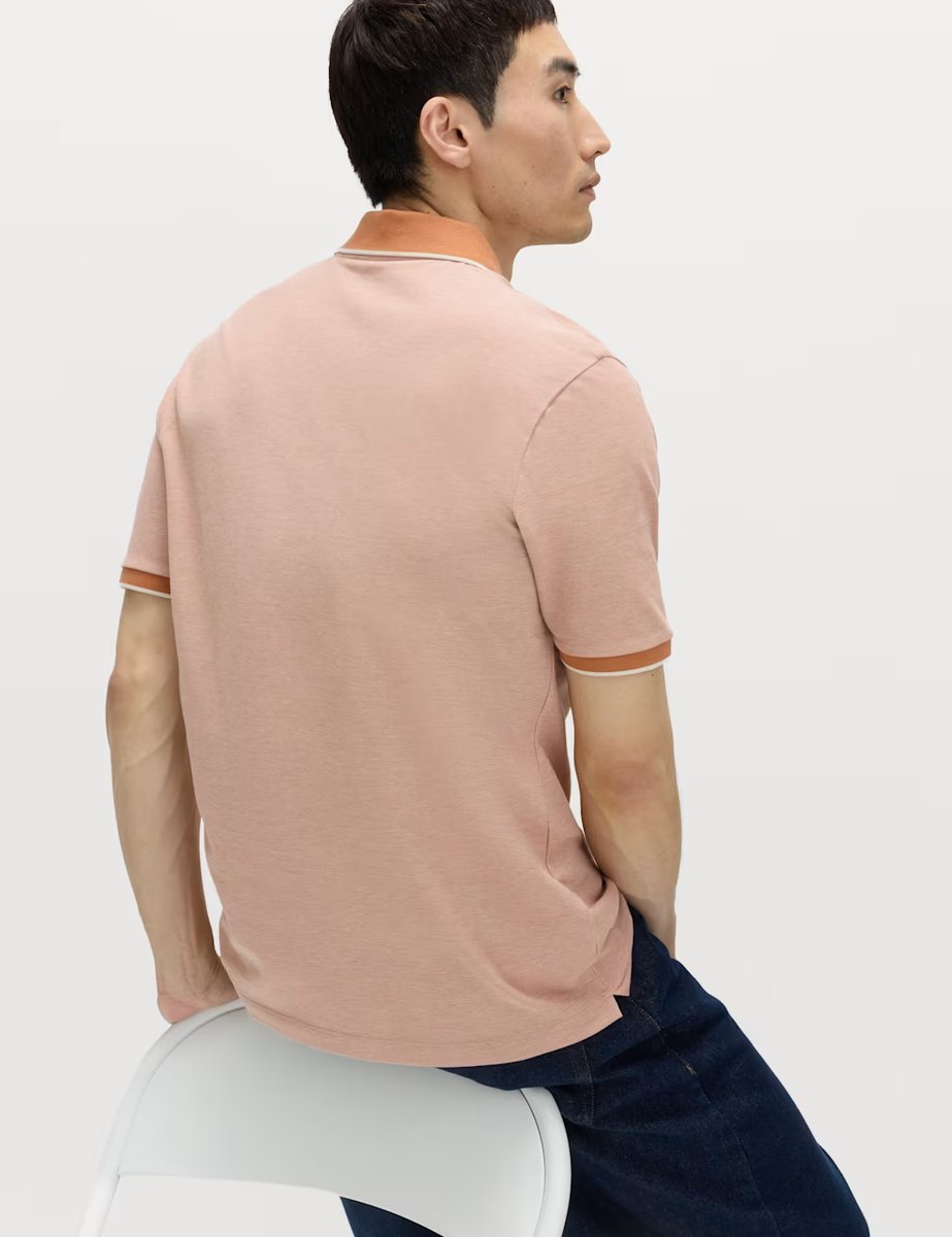 Marks & Spencer M&S Ultimate Tipped Pique Polo Shirt Burnt Orange - 3