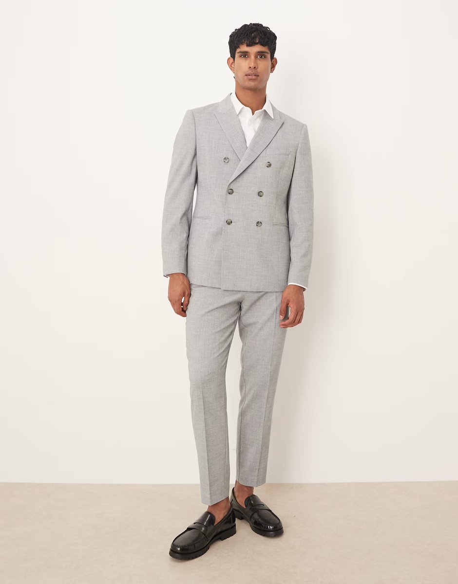 ASOS ASOS DESIGN double breasted slim suit jacket in grey melange - 2
