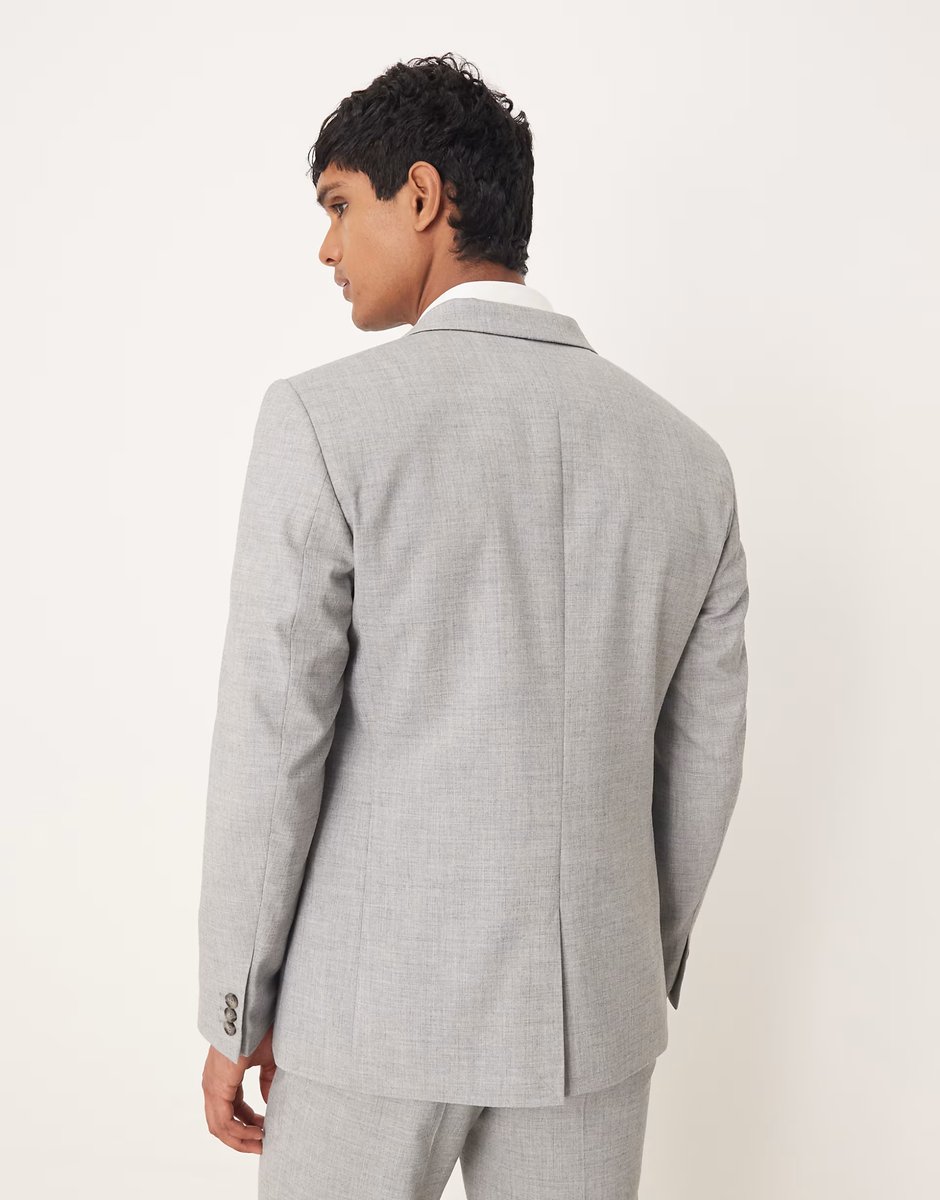 ASOS ASOS DESIGN double breasted slim suit jacket in grey melange - 3