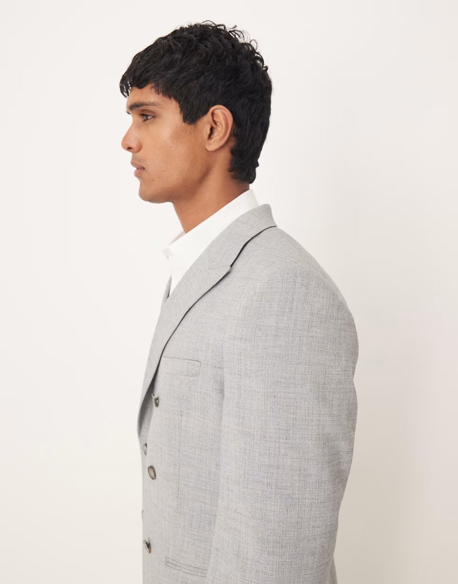 ASOS ASOS DESIGN double breasted slim suit jacket in grey melange - 4
