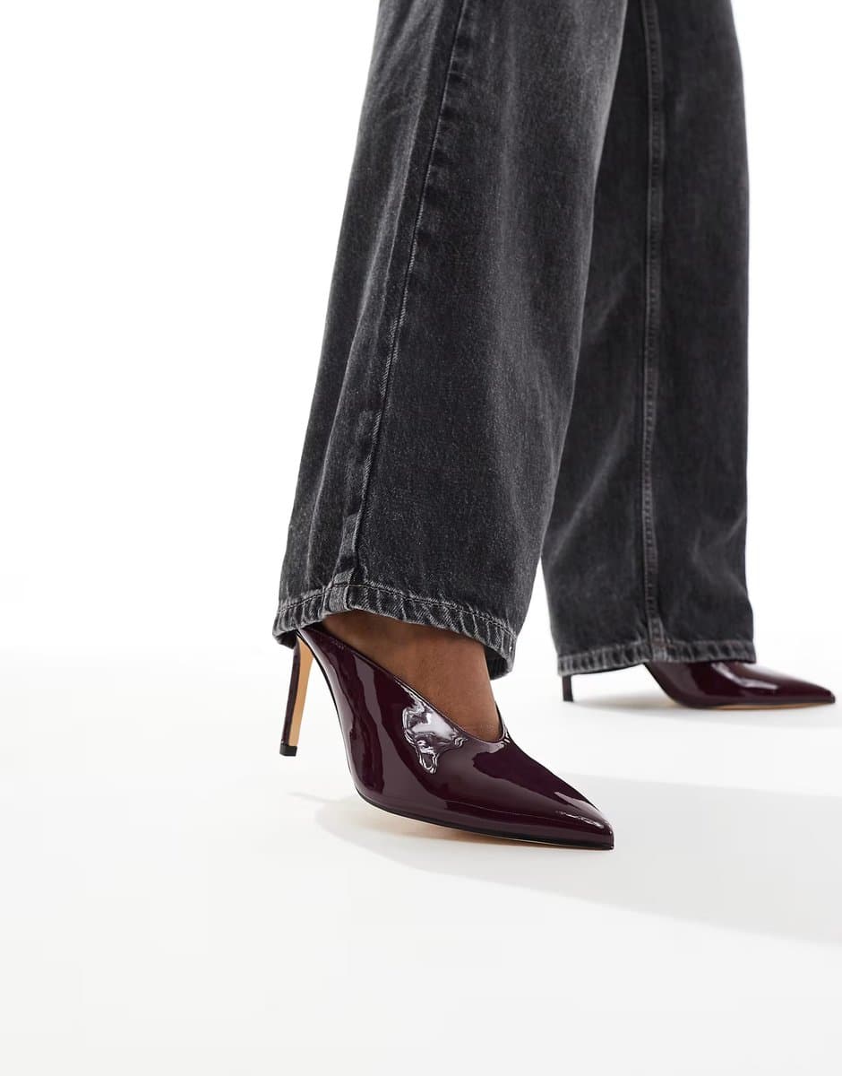 ASOS SEQWL Petunia high vamp court shoes in burgundy