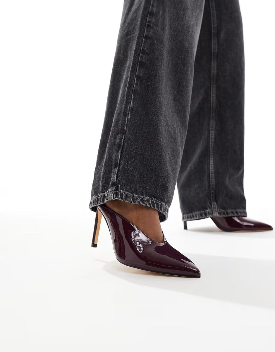 ASOS SEQWL Petunia high vamp court shoes in burgundy - 1