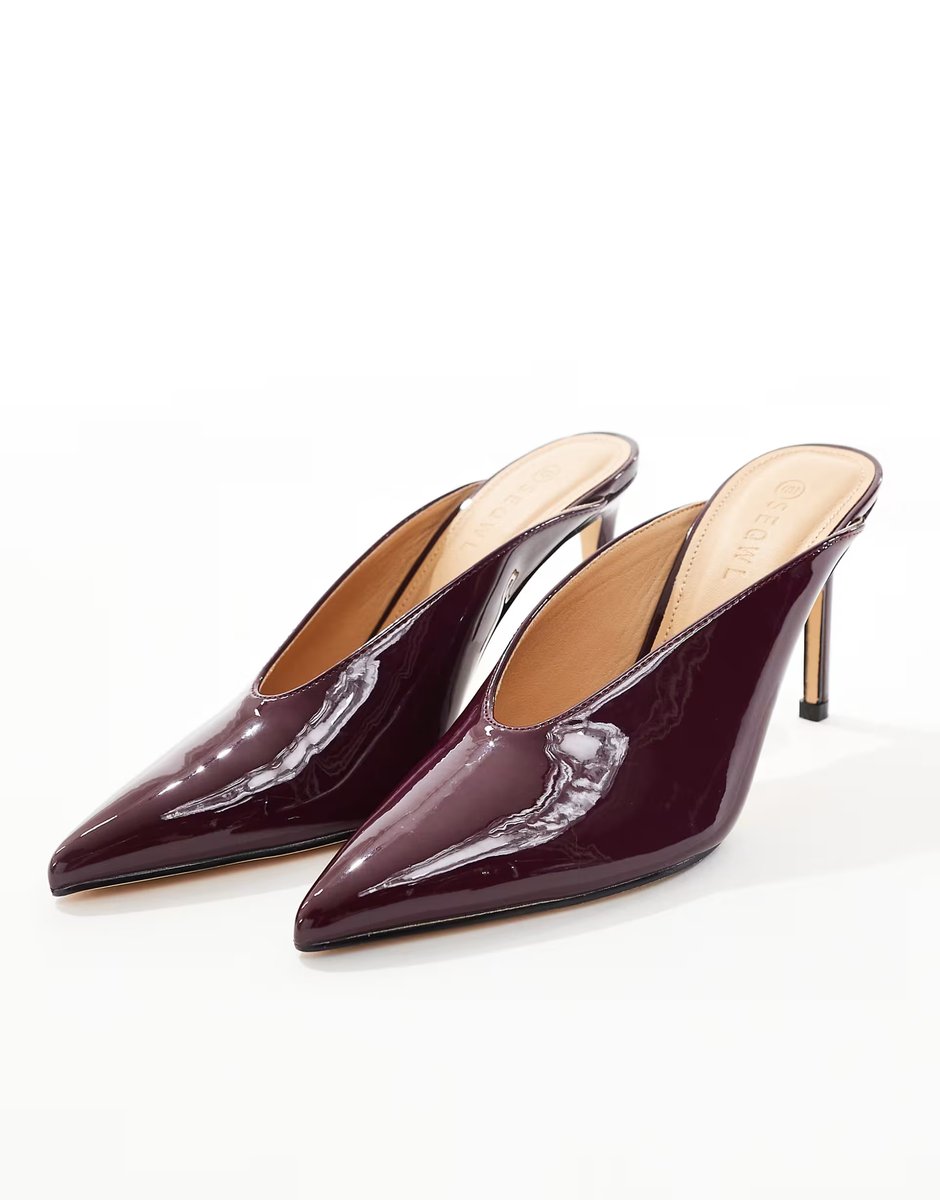 ASOS SEQWL Petunia high vamp court shoes in burgundy - 2
