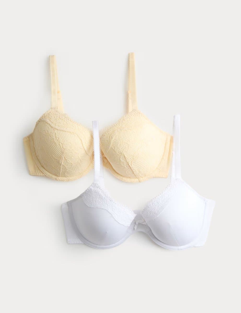 Marks & Spencer M&S 2 Pack Jasmine Lace Wired Demi Cup Bras (A-E) Dark Cream
