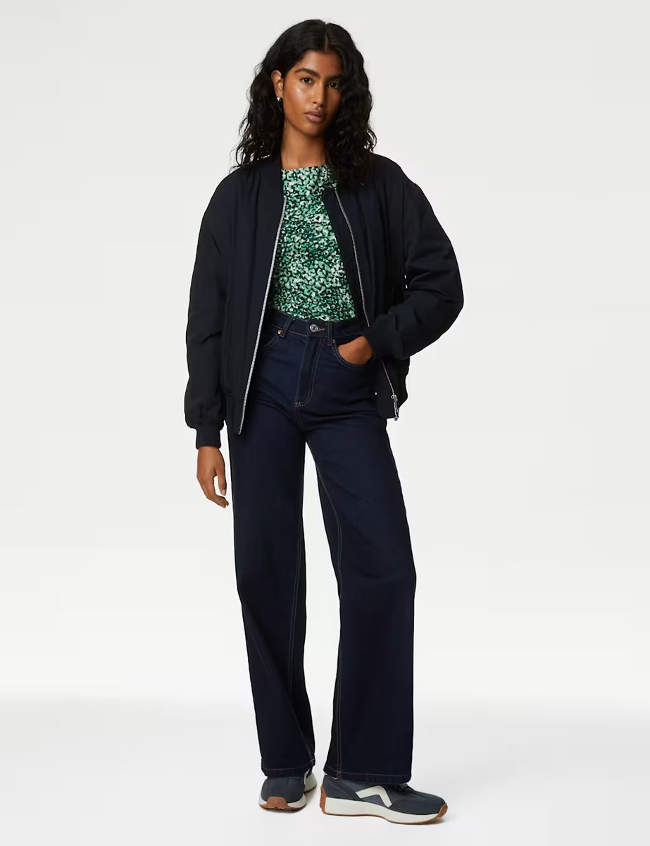 Marks & Spencer M&S Cotton Rich Printed Slim Fit Top Navy Mix - 2