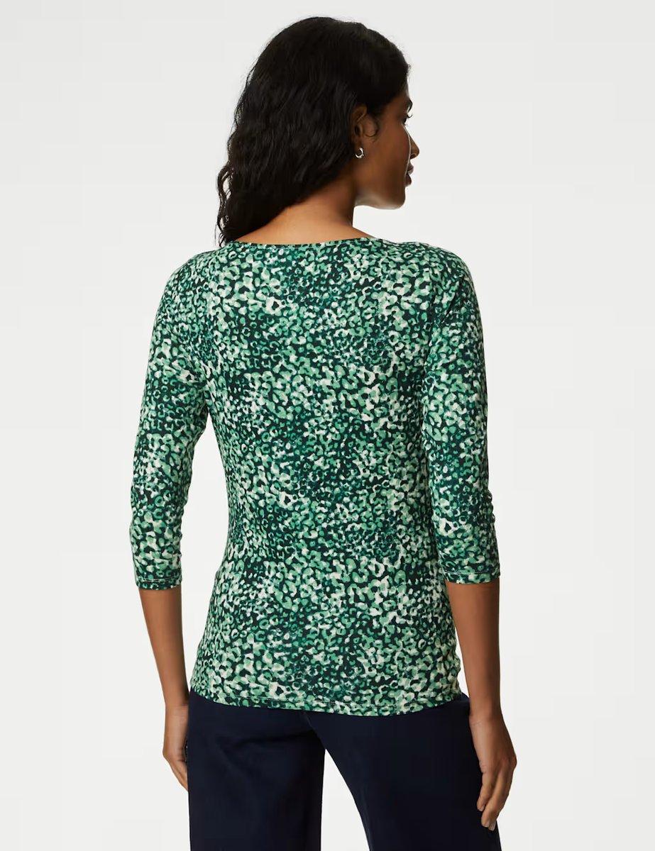 Marks & Spencer M&S Cotton Rich Printed Slim Fit Top Navy Mix - 4