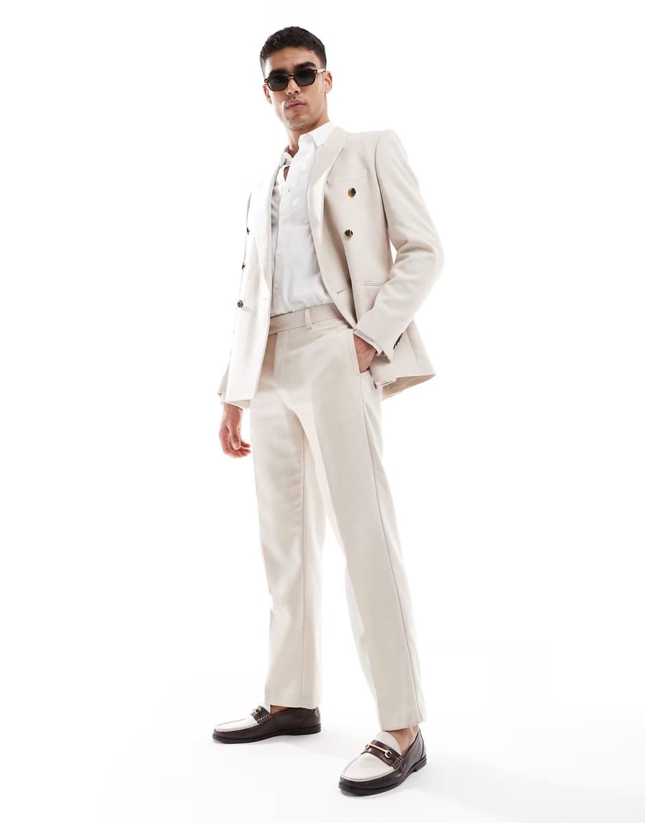 ASOS ASOS DESIGN Wool Blend Straight Leg Suit Trousers in Stone