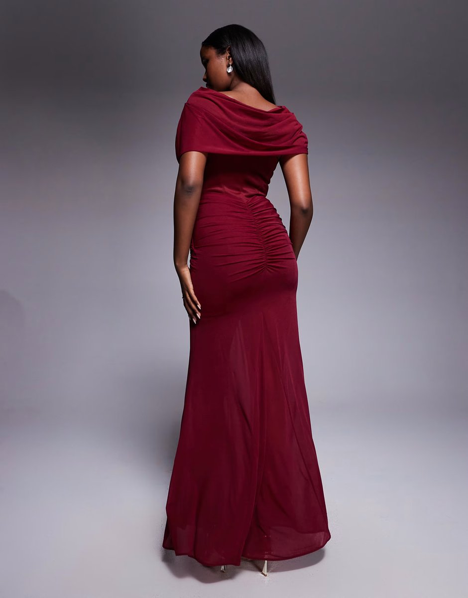 ASOS ASOS DESIGN Premium red carpet overlay corset detail maxi dress with synched hips in berry  - 3