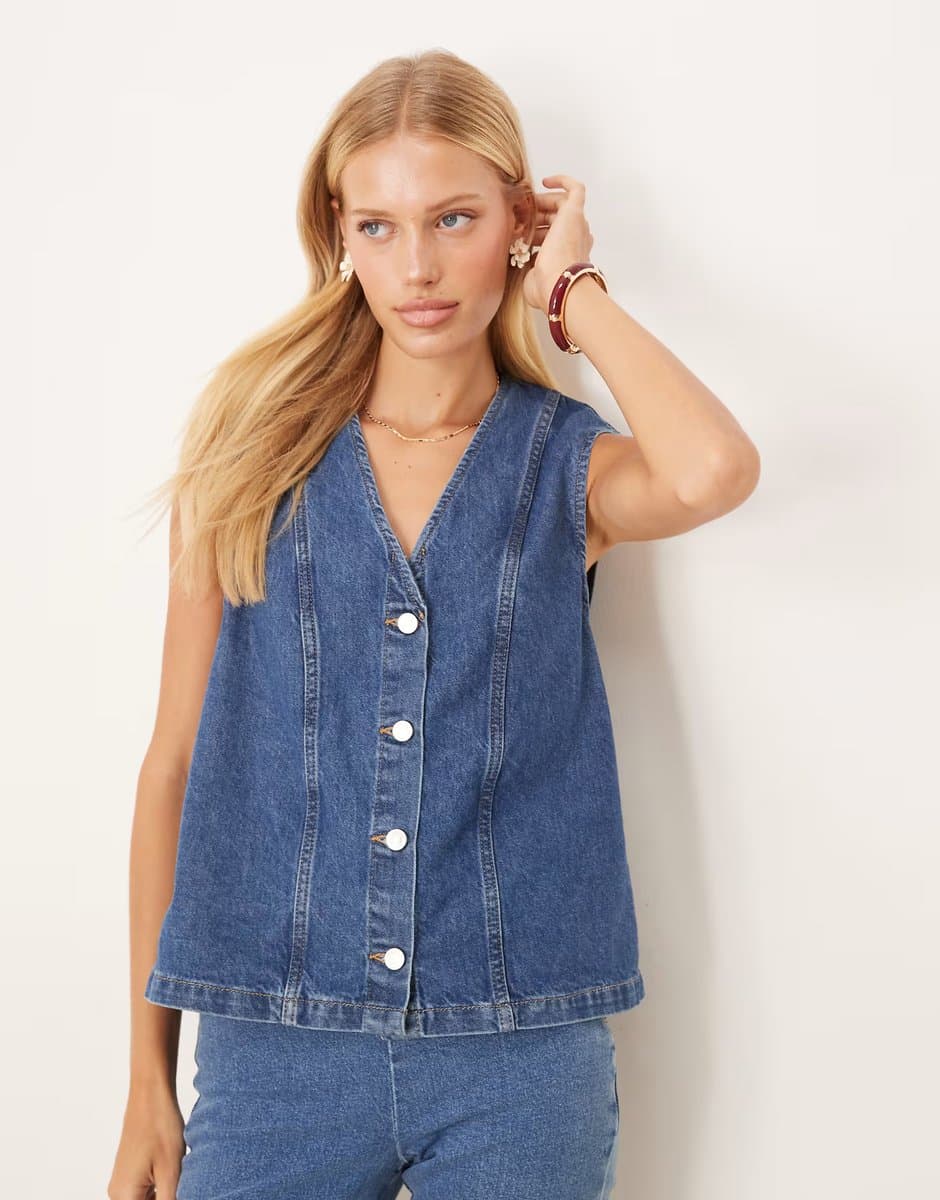 ASOS ASOS DESIGN Oversized Denim Waistcoat in Indigo Wash