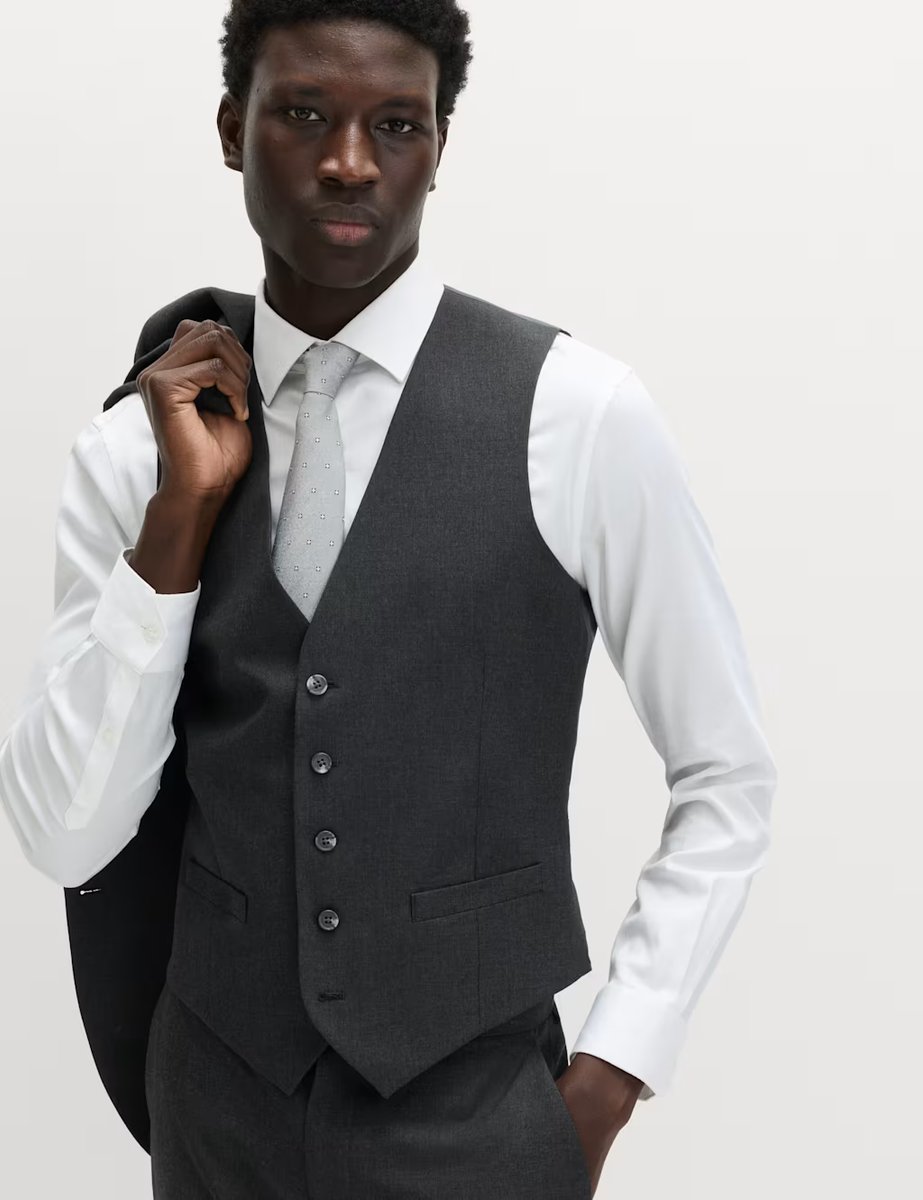 Marks & Spencer M&S Regular Fit Machine Washable Waistcoat Charcoal - 2
