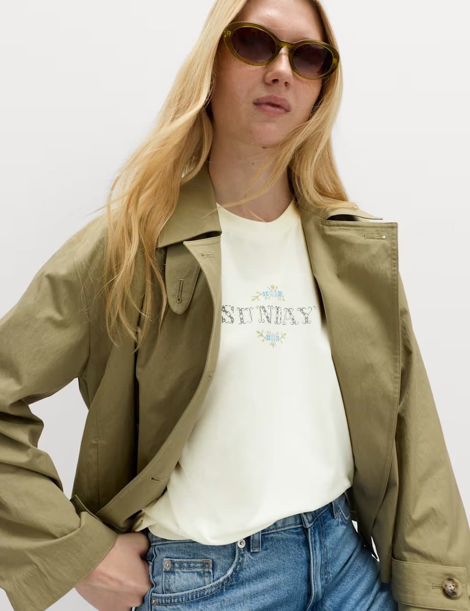 Marks & Spencer M&S Pure Cotton Floral Oversized Graphic T-Shirt Blue Mix