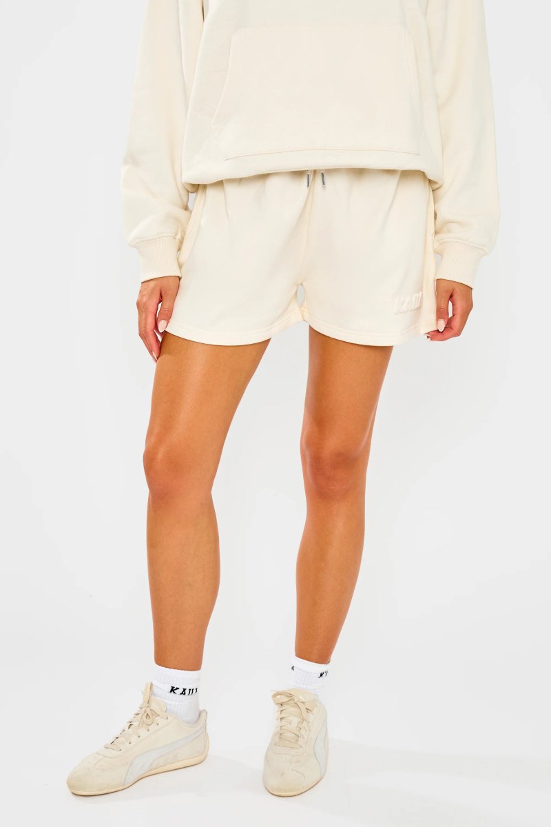 Kaiia Kaiia Embossed Bubble Logo Mini Sweat Shorts Almond Milk - 2
