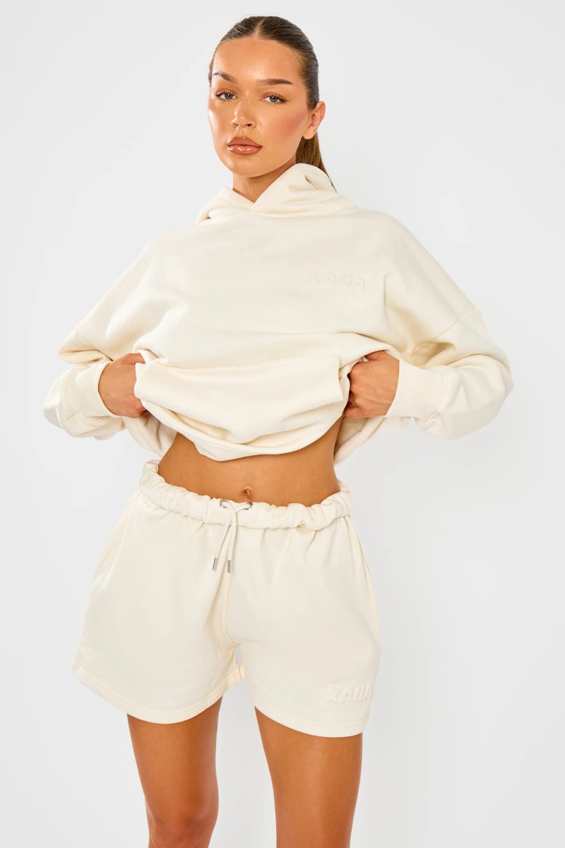 Kaiia Kaiia Embossed Bubble Logo Mini Sweat Shorts Almond Milk - 3