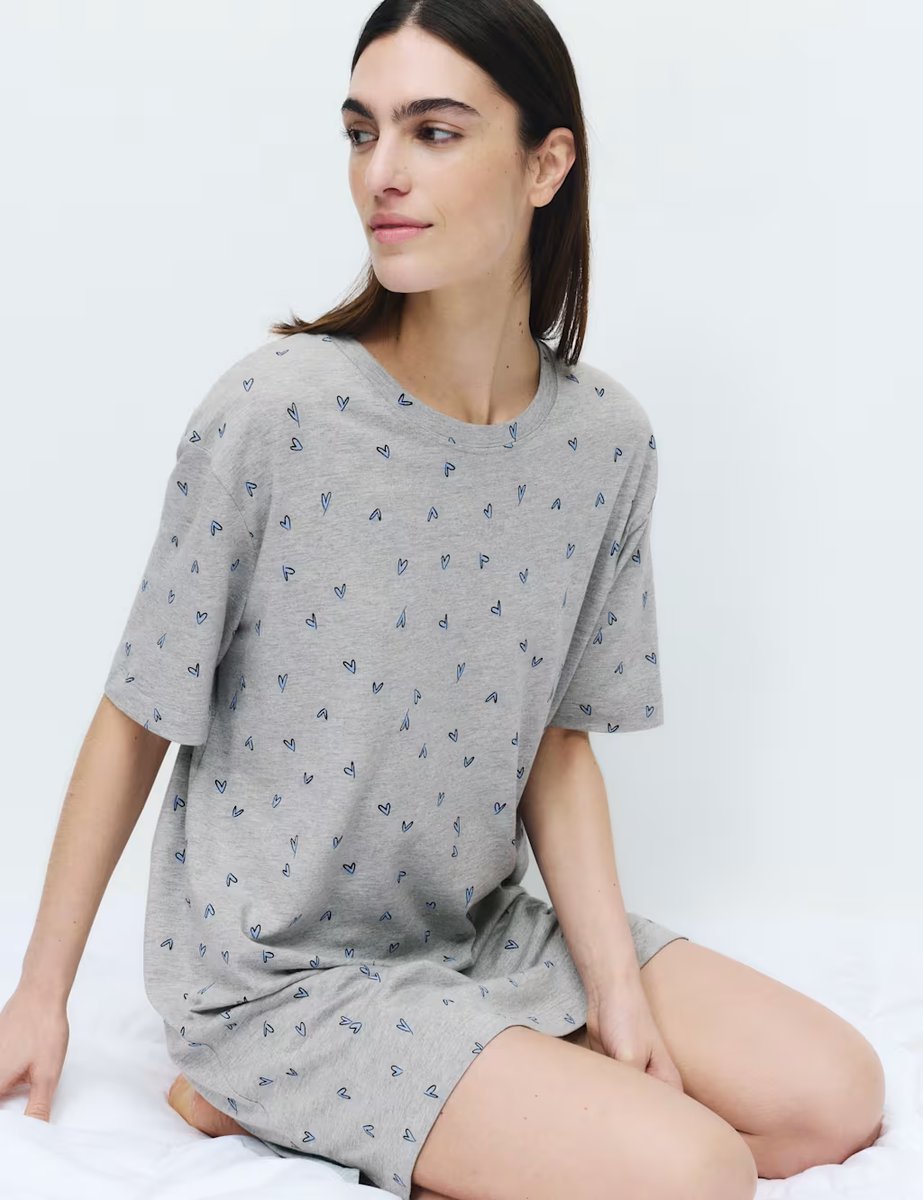 Marks & Spencer M&S Cool Comfort™ Cotton Modal Printed Nightdress Grey Mix - 3