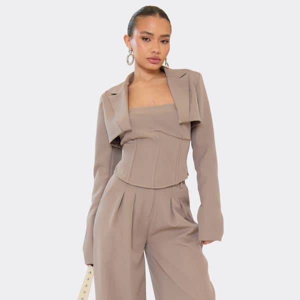 EGO EGO Long Sleeve Tailored Cropped Blazer in Taupe