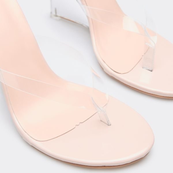 EGO Nessy Clear Perspex Thong Strap Wedge Heeled Mule In Nude Patent, Women's Size UK 3 - 2