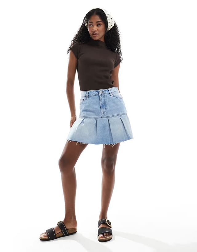 ASOS Monki pleated denim mini skirt in mid blue wash - 2