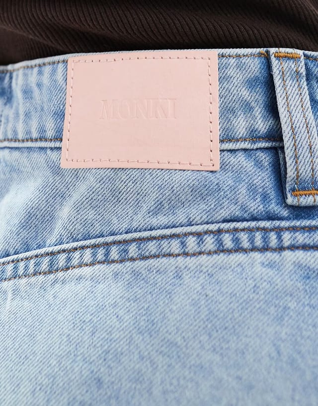 ASOS Monki pleated denim mini skirt in mid blue wash - 3