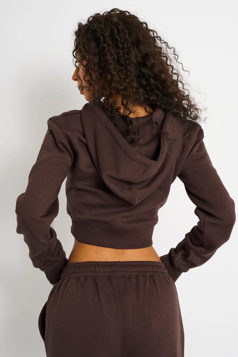 Kaiia Kaiia Studio Script Logo Cropped Zip Up Hoodie Mocha - 2