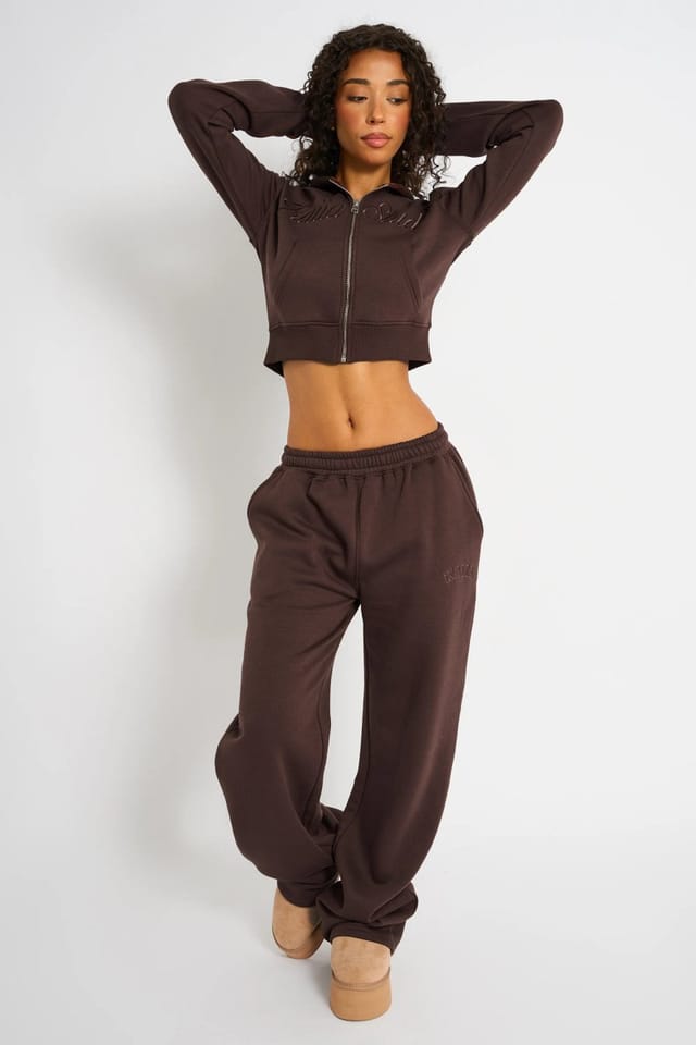Kaiia Kaiia Studio Script Logo Cropped Zip Up Hoodie Mocha - 3
