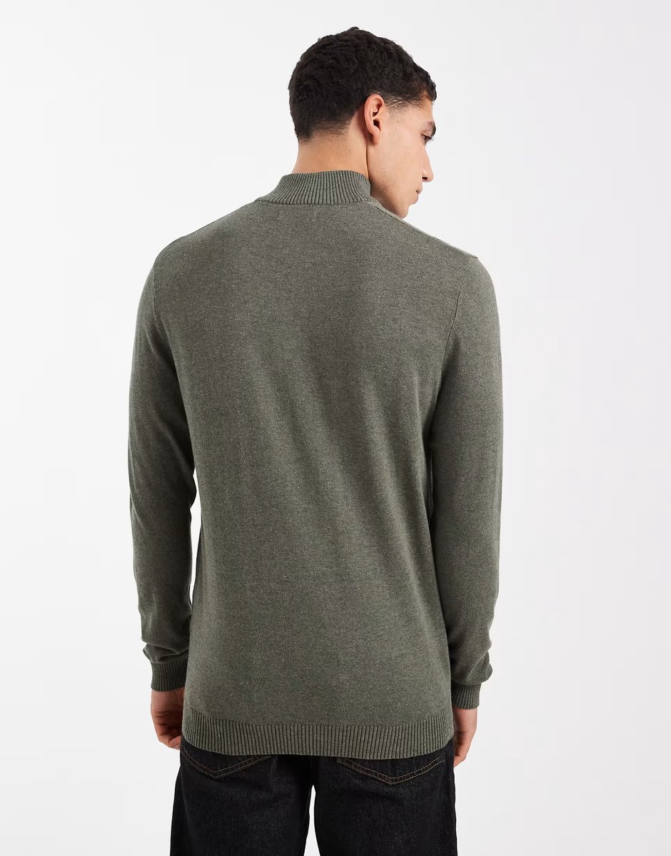 ASOS ONLY & SONS quarter zip knitted jumper in khaki - 3