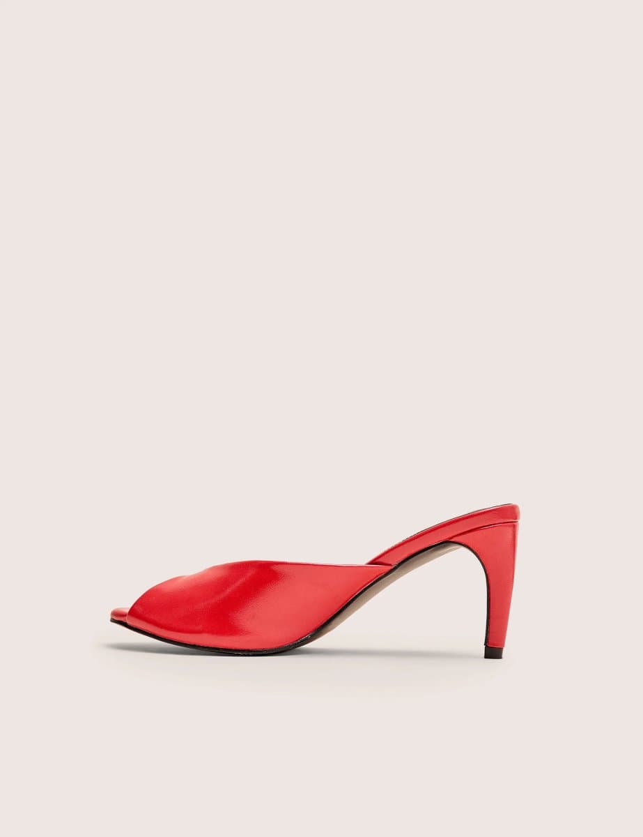 Public Desire Stessy Red Peep Toe Curved Mid Heels