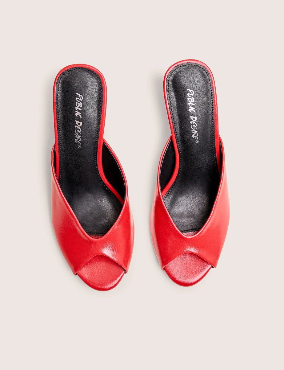Public Desire Stessy Red Peep Toe Curved Mid Heels - 3