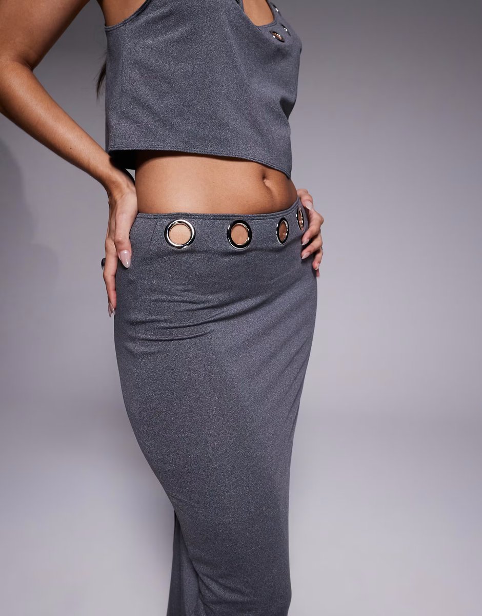 ASOS South Beach maxi beach skirt with eyelet detail in grey - 2