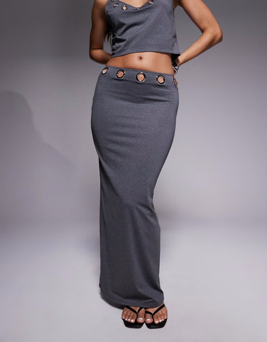 ASOS South Beach maxi beach skirt with eyelet detail in grey - 4