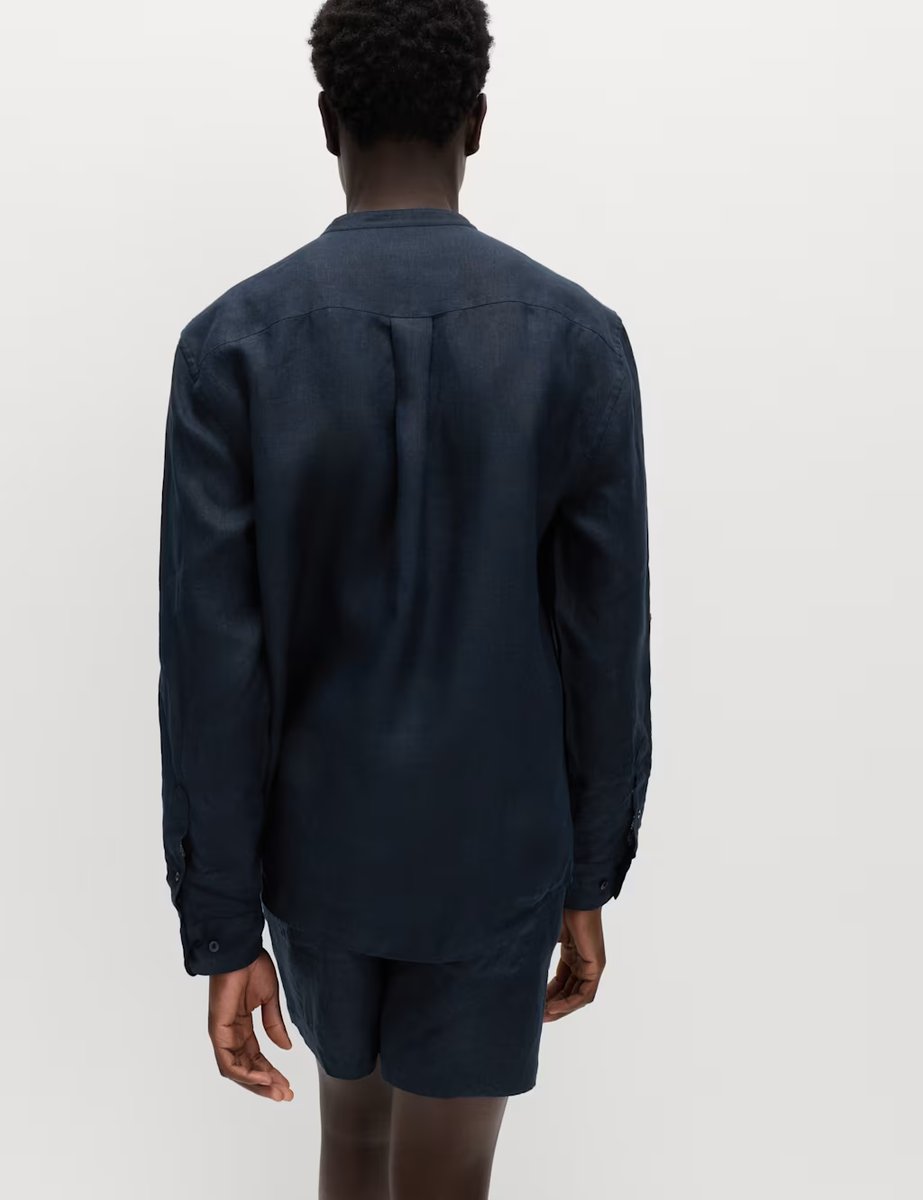 Marks & Spencer M&S Pure Linen Grandad Collar Shirt Navy - 3